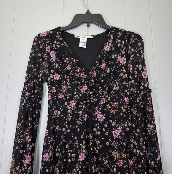American Rag Floral Print Long Sleeve Mesh Black Dress Size XXS - Picture 2 of 10